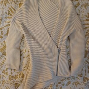 Armani Exchange Cream Ribbed Wrap Sweater with Side Zip